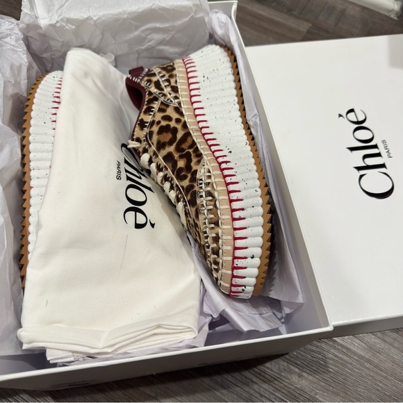 Chloe Nama Leopard Print Calf Hair Jungle Brown Sneakers - Picture 14 of 16